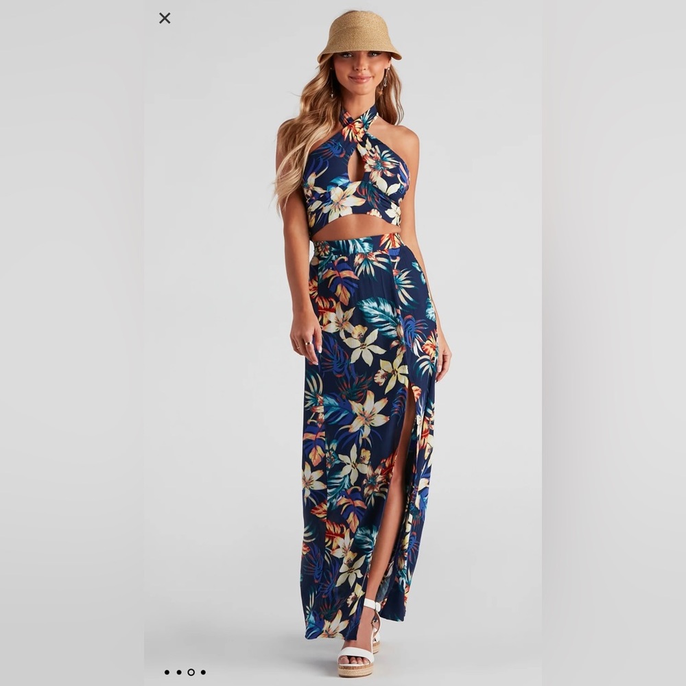 Cancun Vacay Tropical Multi-Wear Top & Slit Maxi Skirt